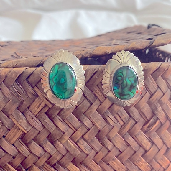 NAKAI Silver  Pau Shell Earrings Vintage Handmade Native American - Picture 1 of 4